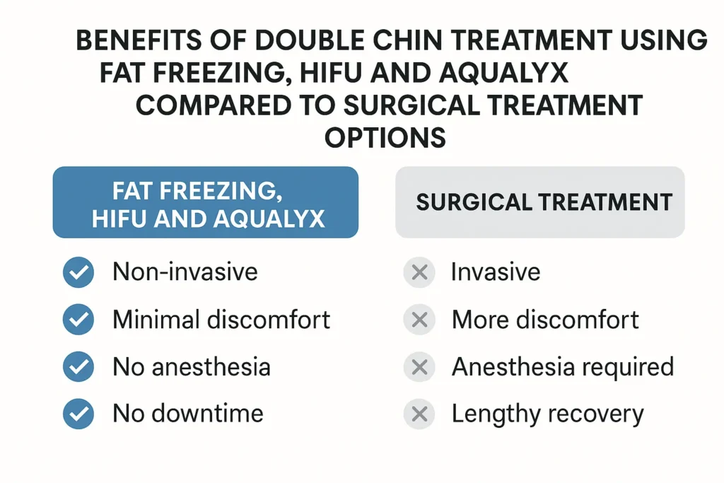 Graphic about the benefits of double chin treatment Queensbury - from LA LIPO