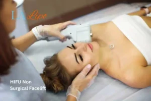 Woman having Hi-Fu to reduce wrinkles Queensbury.