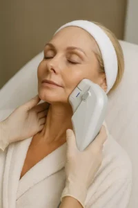 Woman receiving HIFU non surgical facelift treatment Queensbury