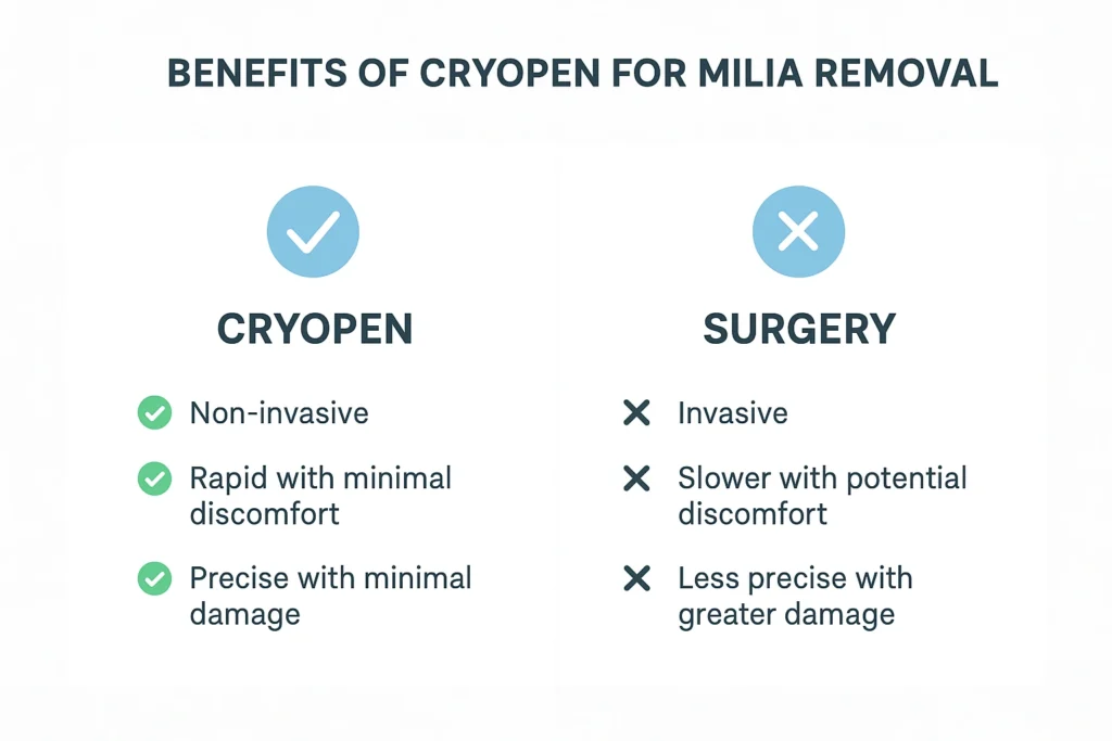 Benefits of cryopen for milia removal Queensbury compared to surgical treatments.