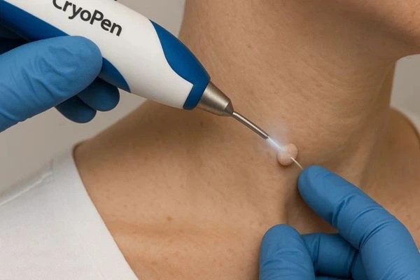 Person receiving Cryotherapy skin tag removal Queensbury