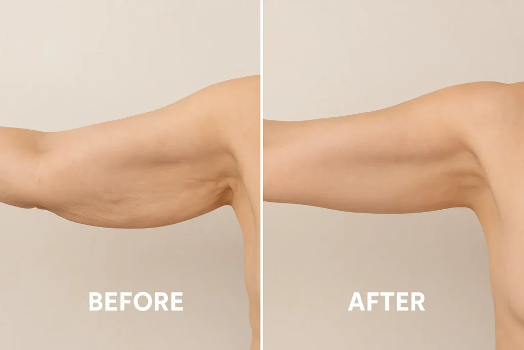 Picture of LA LIPO Queensbury before and after results of skin tightening treatment on the upper arms.